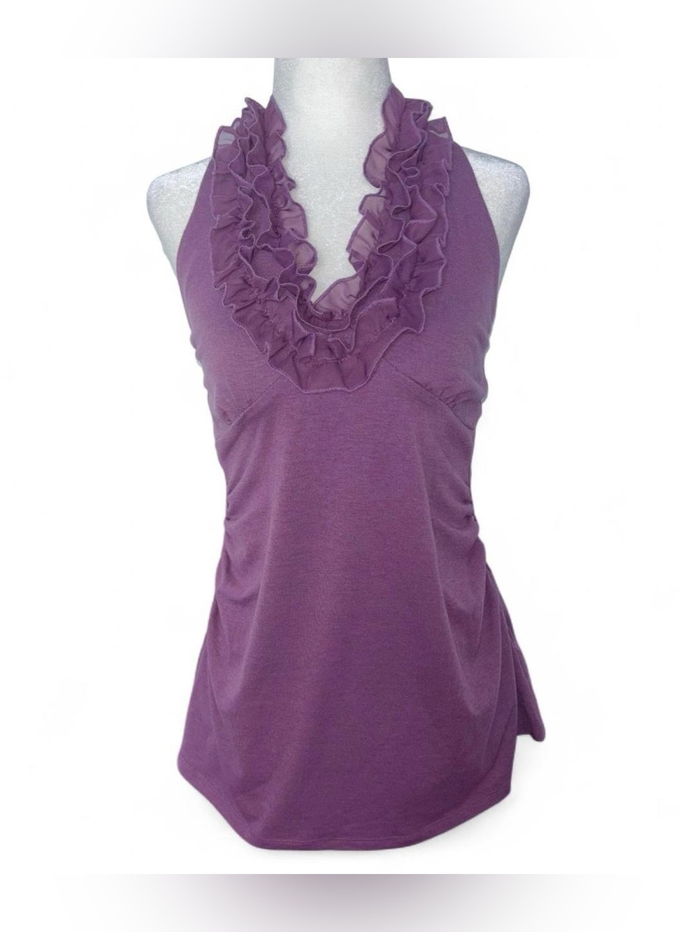 Tied Lavender Ruffle Halter Tank